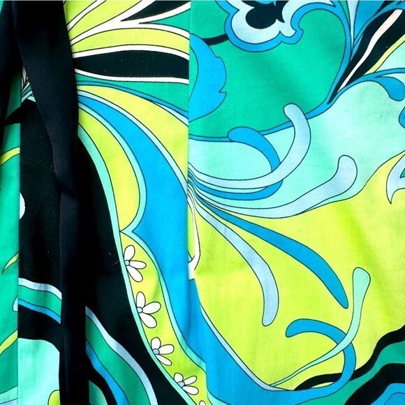 KAREN KANE BLUE GREEN DRESS RETRO 70’s LOOK ZIP UP RIBBON WAIST FULLY LINED SZ 8 - Picture 4 of 5